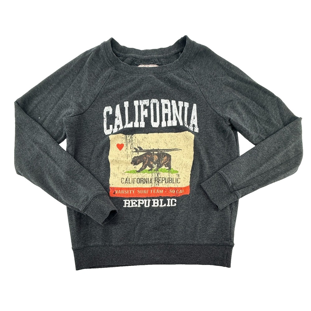 Reflex California Republic Sweatshirt Womens Large Gray Graphic Crewneck Pullove